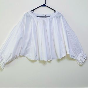 Free People White Bohemian Ruffle Sleeve Blouse